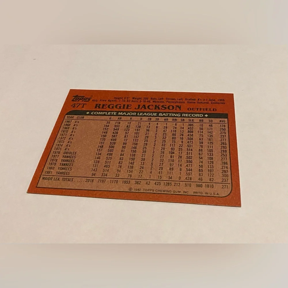 Reggie Jackson 1982 Topps Traded Set Baseball card Vintage Collectible
